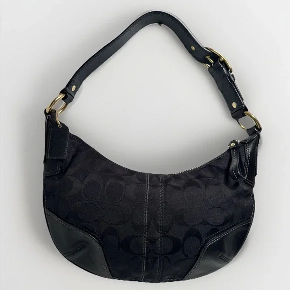 Y2K Coach Hampton Signature Jacquard Shoulder Hobo Bag Black Small Purse # 11371 - Picture 2 of 16